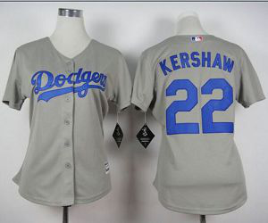 Los Angeles Dodgers #22 Clayton Kershaw Grey Alternate Road Women's Stitched MLB Jersey