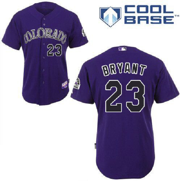 Men's Colorado Rockies #23 Kris Bryant Purple Cool Base Stitched MLB Jersey