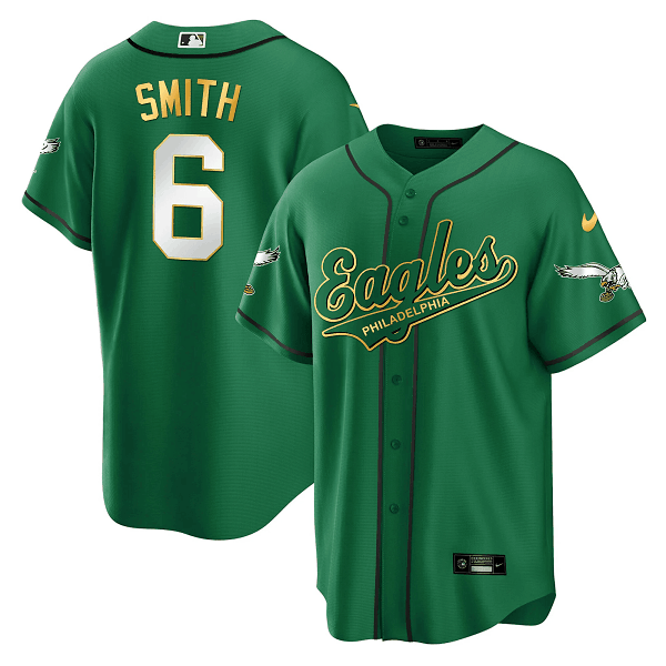 Men's Philadelphia Eagles #6 DeVonta Smith Green Baseball Stitched Jersey