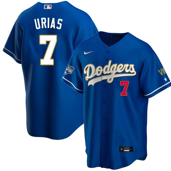 Men's Nike Los Angeles Dodgers #7 Urias Betts Blue VII Gold Series MLB Cool Base Jersey