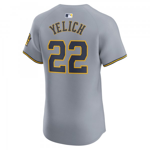 Men's Milwaukee Brewers Christian Yelich Nike Gray Road Elite Player Jersey