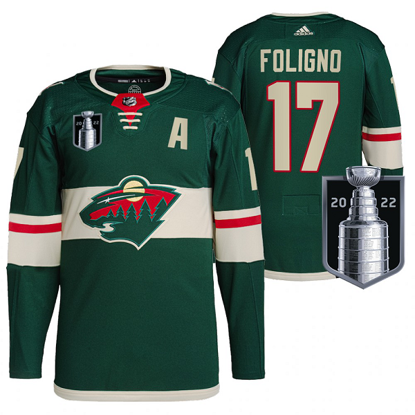 Men's Minnesota Wild #17 Marcus Foligno 2022 Stanley Cup Playoffs Green Jersey