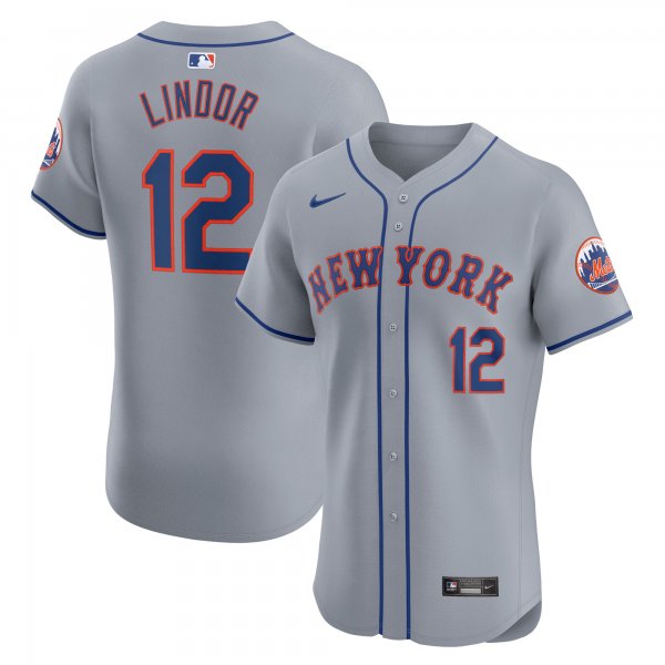 Men's New York Mets Francisco Lindor Nike Gray Road Elite Player Jersey