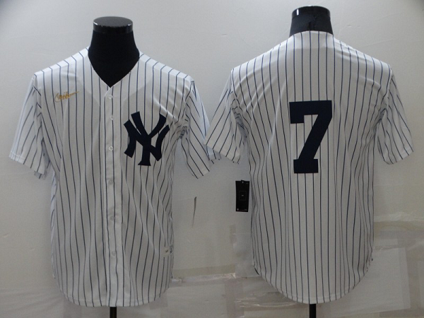 Men's Nike New York Yankees #7 Mickey Mantle White Strip Throwback Cool Base MLB Stitched Jersey