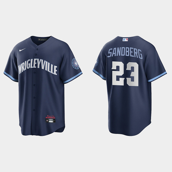 Men's Chicago Cubs #23 Ryne Sandberg Navy 2021 MLB City Connect Cool Base Jersey