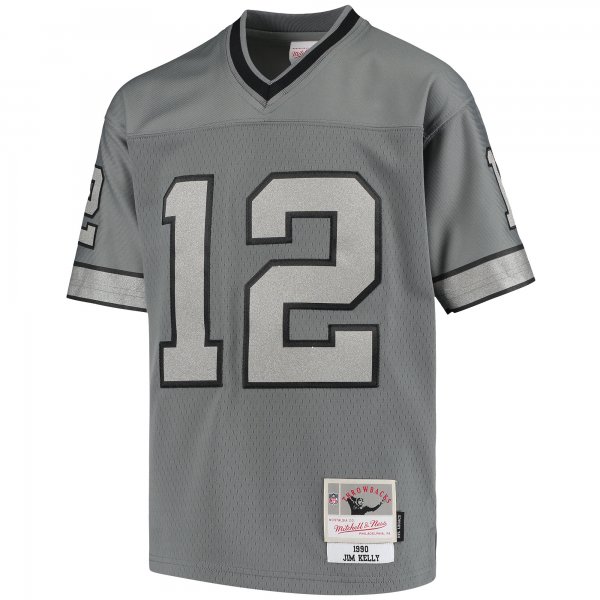 Youth Buffalo Bills Jim Kelly Mitchell & Ness Charcoal 1990 Retired Player Metal Replica Jersey