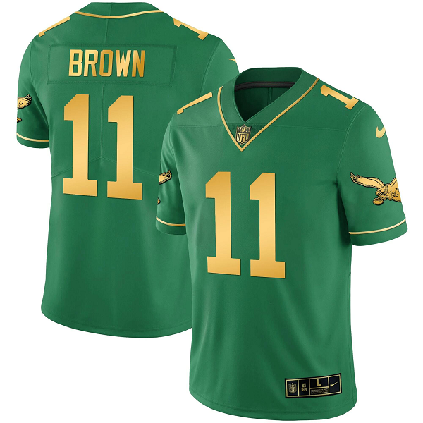 Men's Philadelphia Eagles #11 A.J.BROWN Nike Kelly Gold Jersey