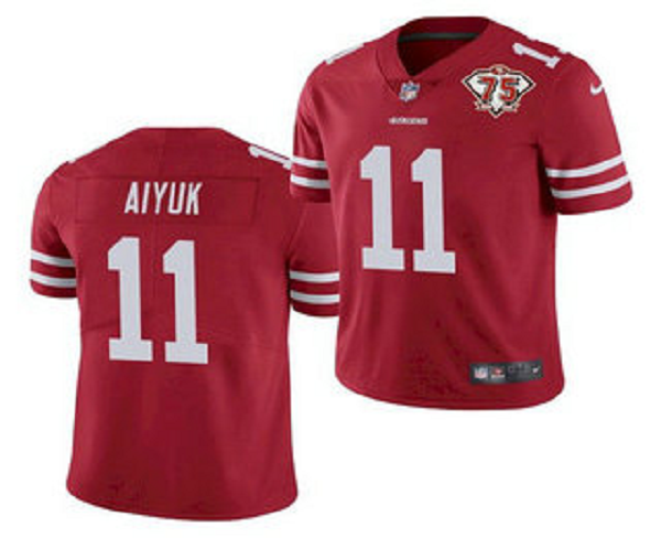 Men's San Francisco 49ers #11 Brandon Aiyuk Red 2021 75th Anniversary Vapor Untouchable Limited Stitched NFL Jersey