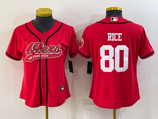 Women's San Francisco 49ers #80 Jerry Rice Red Stitched Baseball Cool Base Jersey