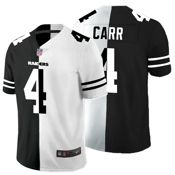 Men's Nike NFL Las Vegas Raiders #4 Derek Carr Black White Peaceful Coexisting Split 2020 Vapor Untouchable Stitched Limited Jersey