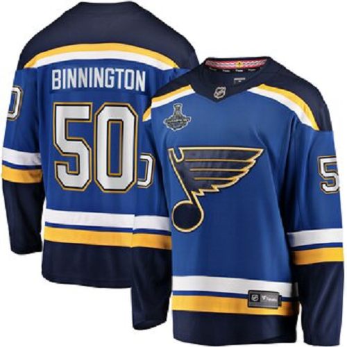 Men's Adidas St. Louis Blues #50 Jordan Binnington 2019 Stanley Cup Champions Blue Home NHL Jersey