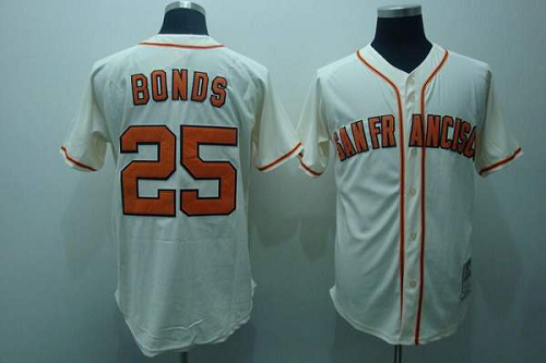 Mitchell And Ness San Francisco Giants #25 Barry Bonds Stitched Cream Throwback MLB Jersey