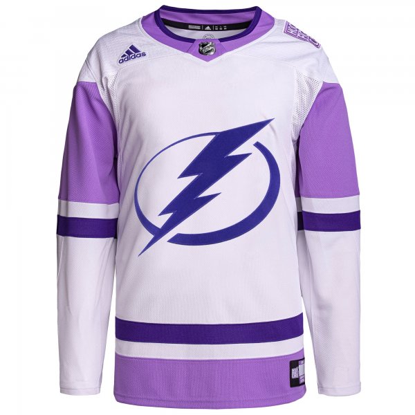 Men's Tampa Bay Lightning adidas White/Purple Hockey Fights Cancer Primegreen Custom Jersey