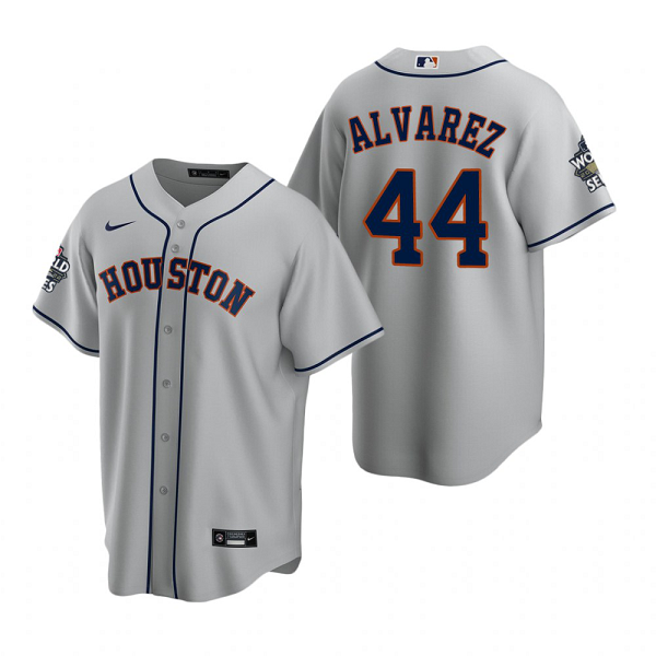 Men's Houston Astros Yordan Alvarez Gray 2022 World Series Cool Base Jersey