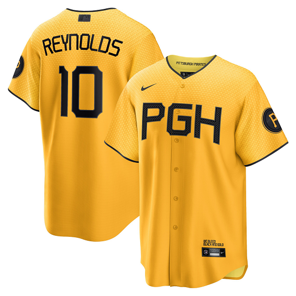 Men's Pittsburgh Pirates #10 Bryan Reynolds Nike Gold 2023 City Connect Cool Base Player Jersey