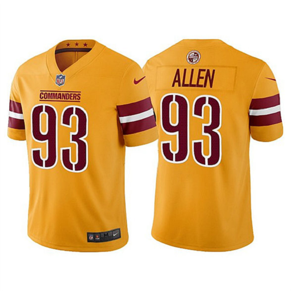 Men's Washington Commanders #93 Jonathan Allen Gold Vapor Untouchable Stitched Football Jersey