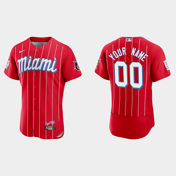 Men's Miami Marlins Custom Red 2021 MLB City Connect Jersey