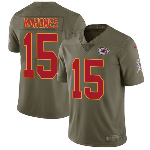 Nike Kansas City Chiefs #15 Patrick Mahomes Olive Youth Stitched NFL Limited 2017 Salute to Service Jersey