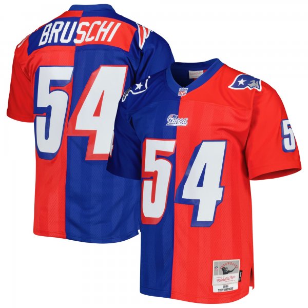 Men's New England Patriots Tedy Bruschi Mitchell & Ness Royal/Red 1996 Split Legacy Replica Jersey