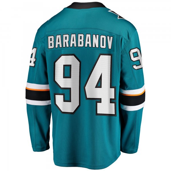 Men's San Jose Sharks Alexander Barabanov Fanatics Teal Home Breakaway Jersey