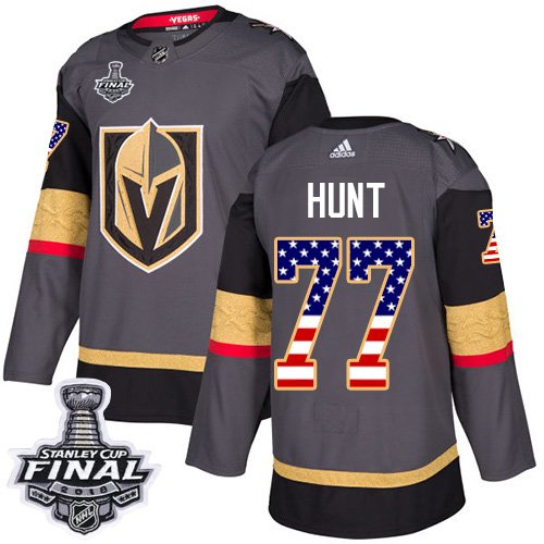 Adidas Golden Vegas Golden Knights #77 Brad Hunt Grey Home USA Flag 2018 Stanley Cup Final Stitched NHL Jersey