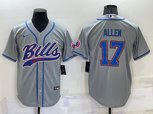 Men's Buffalo Bills #17 Josh Allen Grey Stitched Baseball Cool Base Jersey