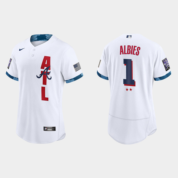 Men's Men's Atlanta Braves #1 Ozzie Albies White 2021 MLB All-Star Game Jersey