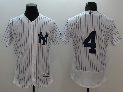 New York Yankees #4 Lou Gehrig White Strip Flexbase Collection Stitched MLB Jersey