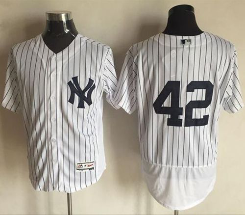 New York Yankees #42 Mariano Rivera White Strip Flexbase Collection Stitched MLB Jersey