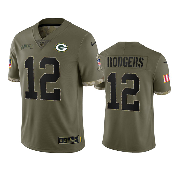 Green Bay Packers Aaron Rodgers Olive 2022 Salute To Service Limited Jersey #12