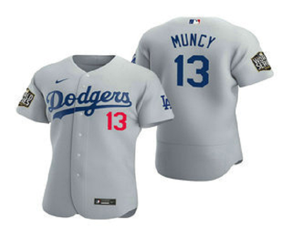 Men's Los Angeles Dodgers #13 Max Muncy Gray 2020 World Series Flex Base Nike Jersey