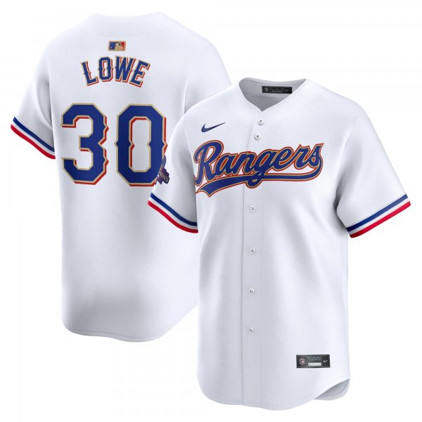 Men's Texas Rangers #30 Nathaniel Lowe Nike White 2024 Gold Collection Limited Player Jersey