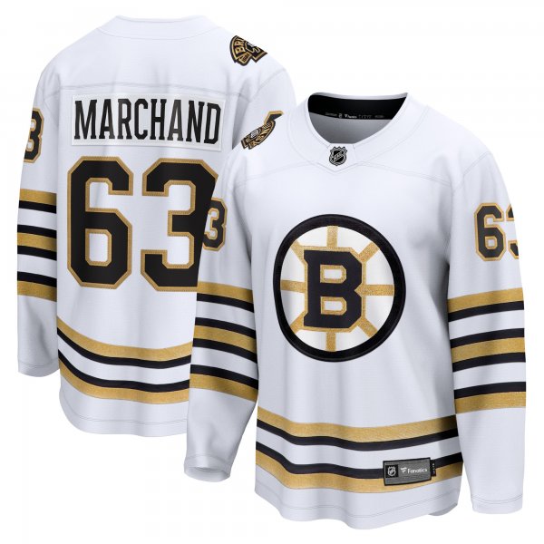 Men's Boston Bruins Brad Marchand Fanatics White 100th Anniversary Premier Breakaway Player Jersey