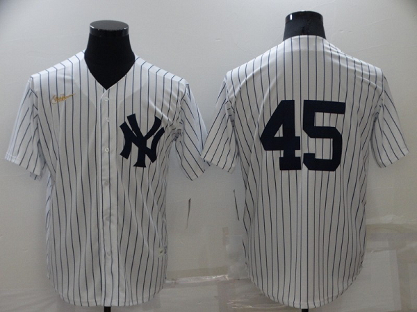 Men's Nike New York Yankees #45 Gerrit Cole White Strip Throwback Cool Base MLB Stitched Jersey