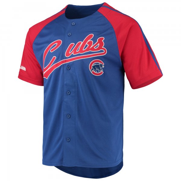 Men's Chicago Cubs Stitches Royal Button-Down Raglan Replica Jersey