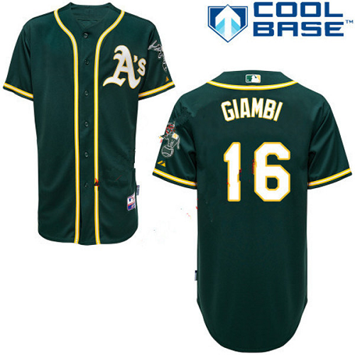 Men's Oakland Athletics #16 Jason Giambi Green Cool Base MLB Jersey