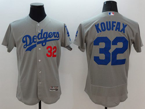 Los Angeles Dodgers #32 Sandy Koufax Grey Flexbase Collection Stitched MLB Jersey