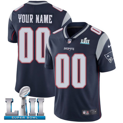 Youth Nike New England Patriots Customized Navy Blue Team Color Vapor Untouchable Custom Limited Super Bowl LII NFL Jersey