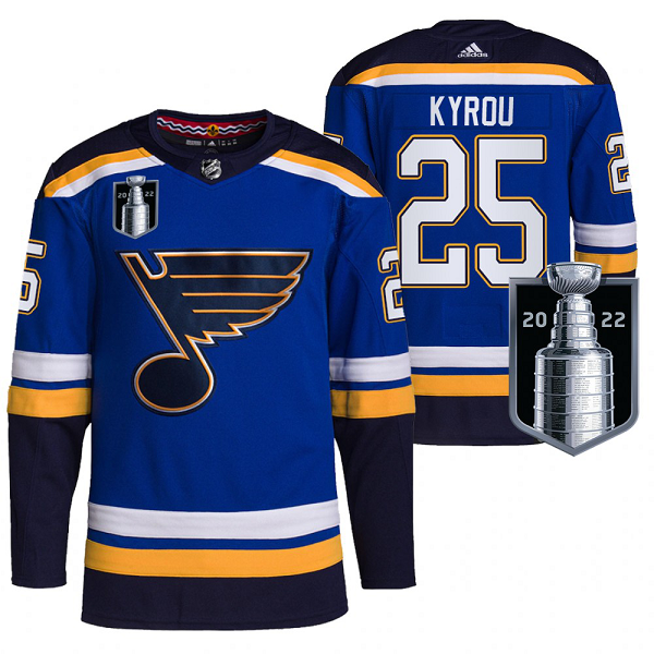 Men's St. Louis Blues Jordan Kyrou 2022 Stanley Cup Playoffs Blue #25 Jersey