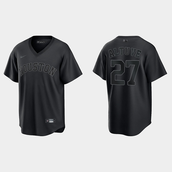 Men's Houston Astros #27 Jose Altuve Pitch Black Fashion Cool Base Jersey - Black