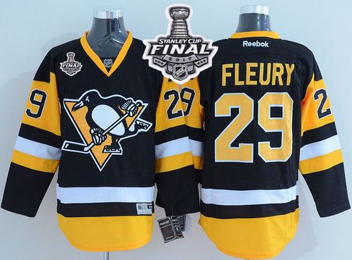 Pittsburgh Penguins #29 Andre Fleury Black Alternate 2017 Stanley Cup Final Patch Stitched NHL Jersey