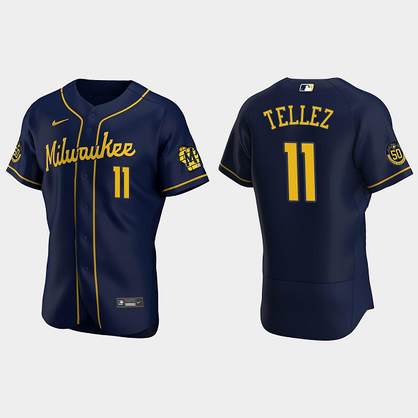 Men's Milwaukee Brewers #11 Rowdy Tellez Alternate Navy MLB Jersey