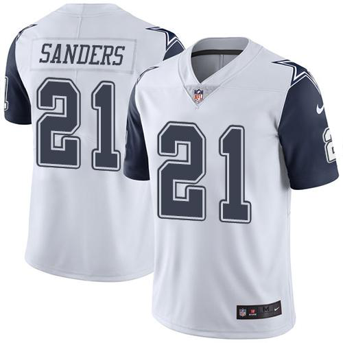 Nike Dallas Cowboys #21 Deion Sanders White Men's Stitched NFL Limited New Color Rush Jersey