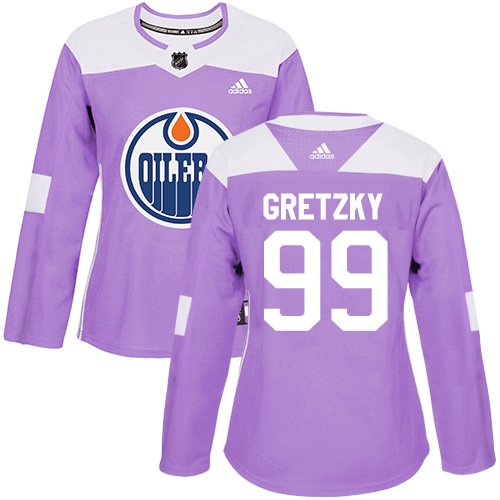 Women's Adidas Edmonton Oilers #99 Wayne Gretzky Purple Fights CancerStitched NHL Jersey