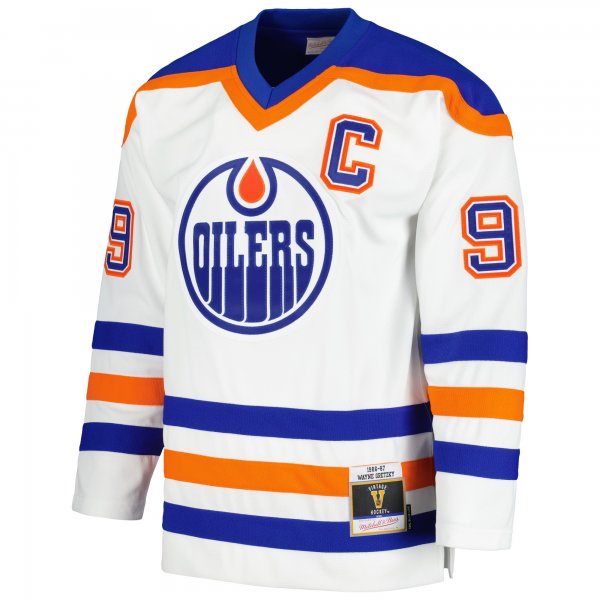 Men's Edmonton Oilers Wayne Gretzky Mitchell & Ness White  1986/87 Blue Line Player Jersey