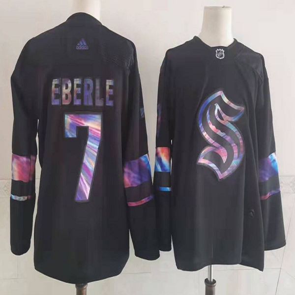 Men's Seattle Kraken #7 Jordan Eberle Black Iridescent Holographic Jersey