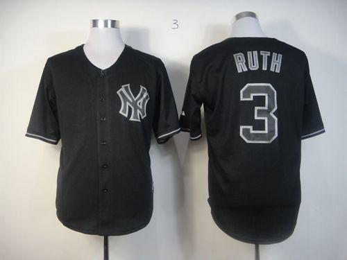 New York Yankees #3 Babe Ruth Black Fashion Stitched MLB Jersey