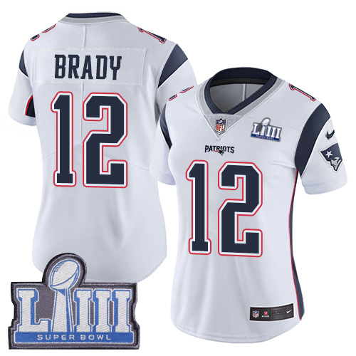 Nike New England Patriots #12 Tom Brady White Super Bowl LIII Bound Women's Stitched NFL Vapor Untouchable Limited Jersey