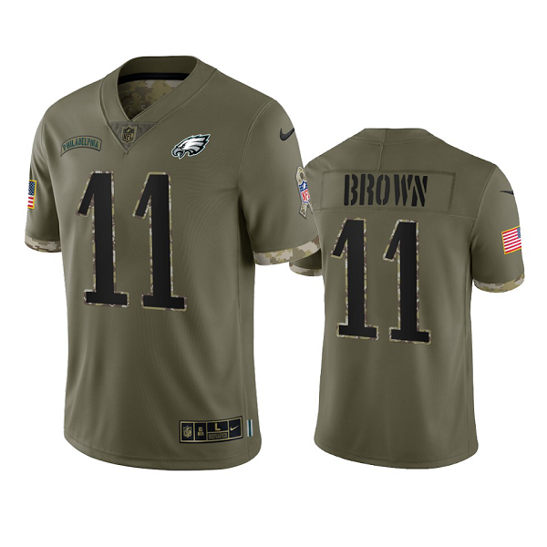 Philadelphia Eagles A.J. Brown Olive 2022 Salute To Service Limited Jersey #11