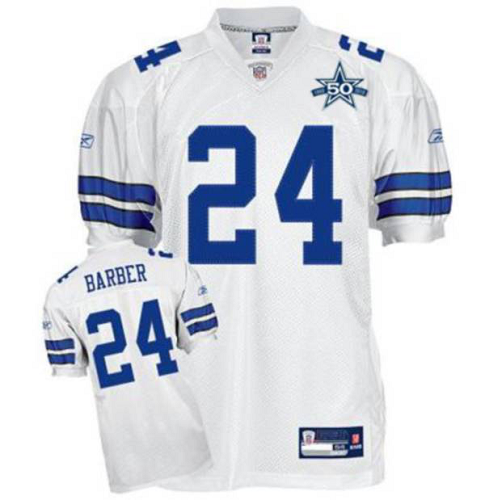 Men's Dallas Cowboys #24 Marion Barber White Team 50TH Anniversary Patch Stitched NFL Jersey